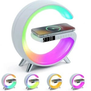G Shape Bluetooth Speaker Multifunctional Lamp Digital Alarm Wirless Charging Memory Card Supported