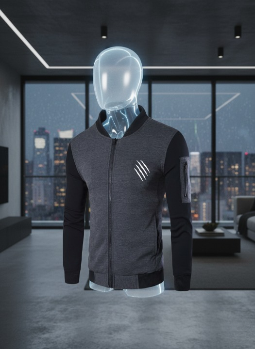 New Winter Collection Charcoal Grey Printed Zipper Jacket for Men & Boys – Premium French Fleece, Smart Fit, Stylish & Comfortable Winter Wear - Extra Large