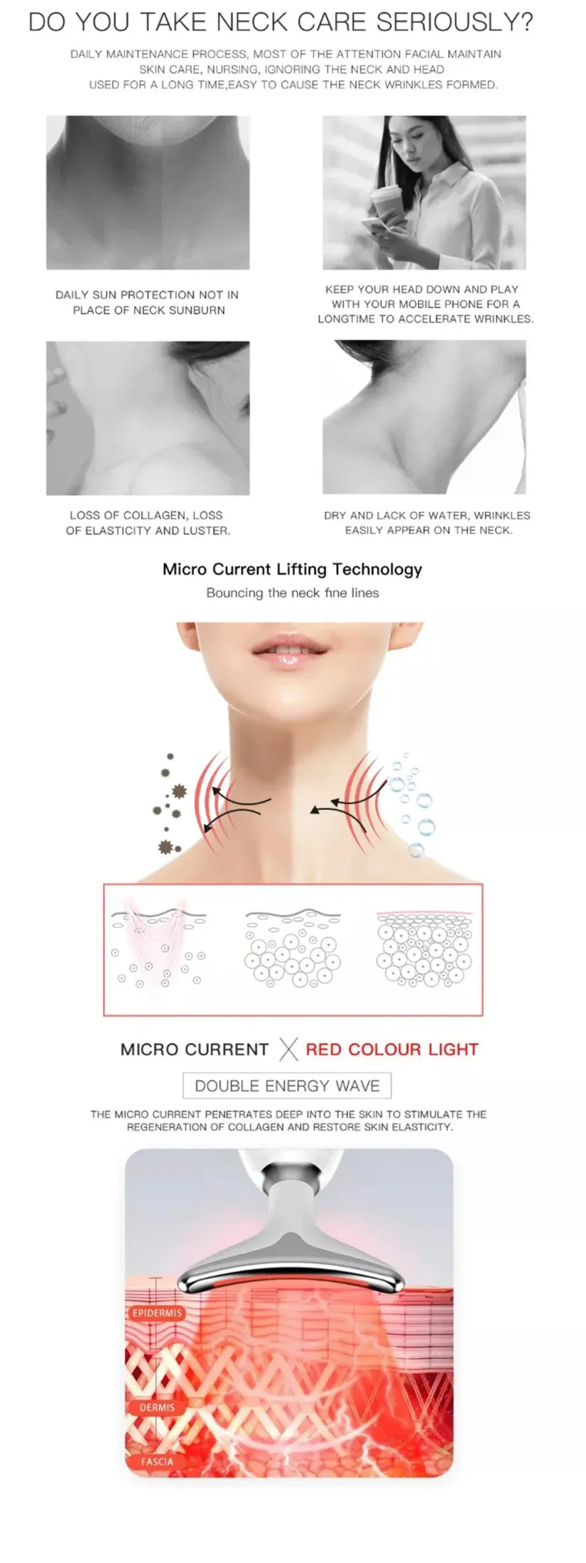 Massager for Face Lifting Facial Massagers EMS Neck Eye Massage Instrument Vibrator Microcurrents Red Light Therapy Anti Wrinkle - Random Color