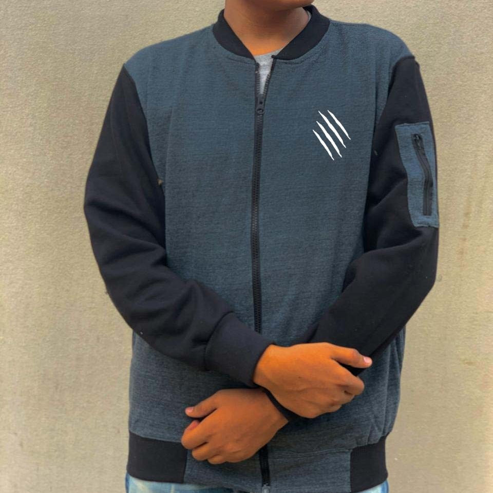 New Winter Collection Charcoal Grey Printed Zipper Jacket for Men & Boys – Premium French Fleece, Smart Fit, Stylish & Comfortable Winter Wear - Extra Large