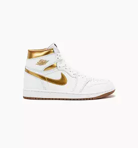 Air Jordan 1 Retro High OG White and Gold Womens Lifestyle Shoe - White/Metallic Gold/Light Brown