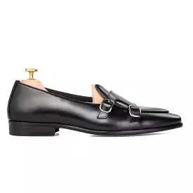 Andre Belgian Loafer - Black Polished Double Monk Strap