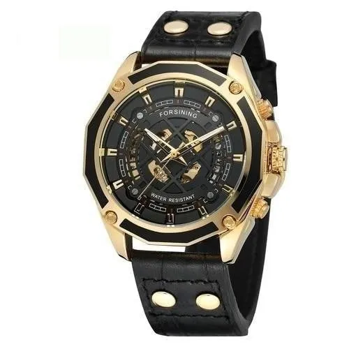 Automatic Self-Wind Luxury Men's Trendy Watch with Genuine Leather Strap