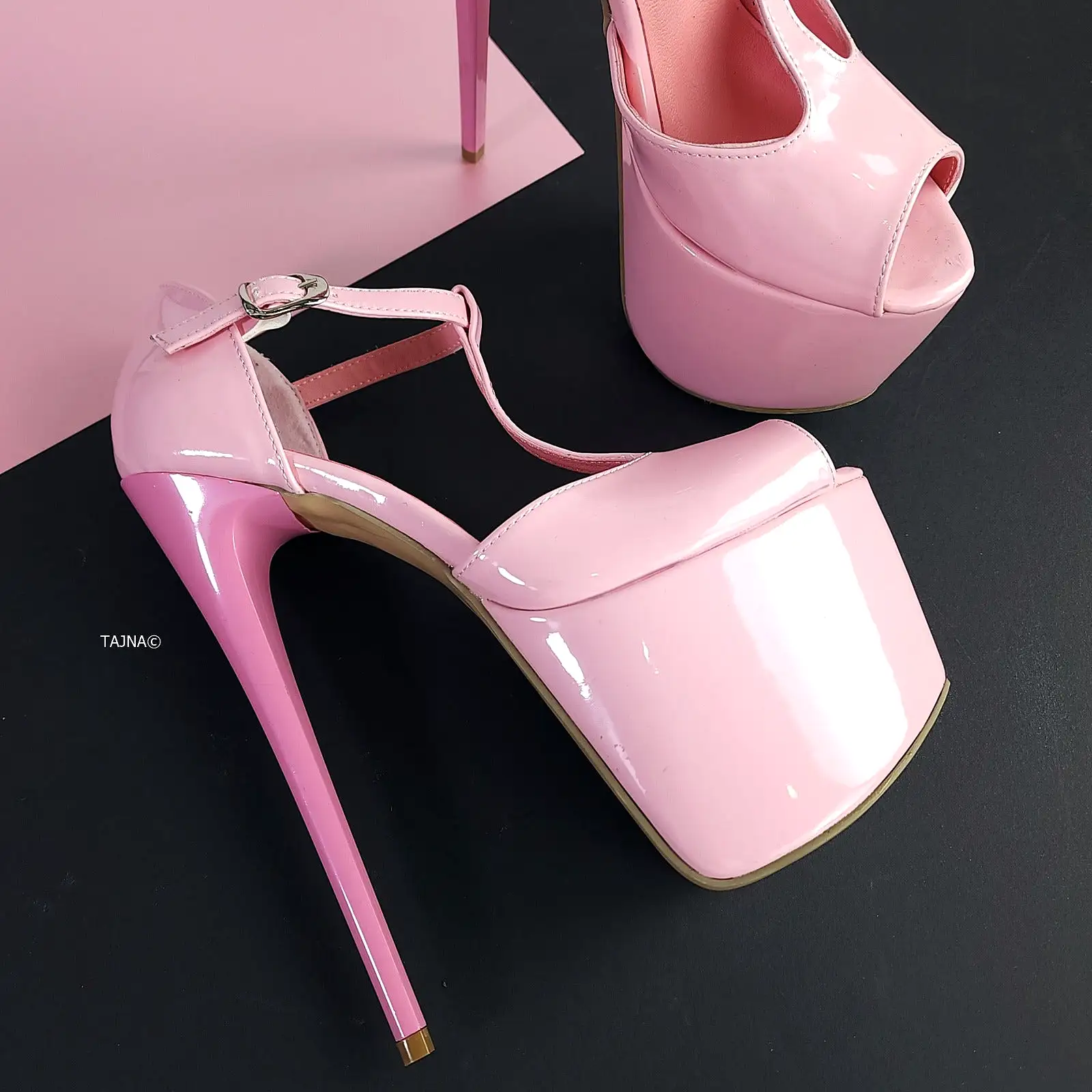 Baby Pink T-strap Platform High Heels