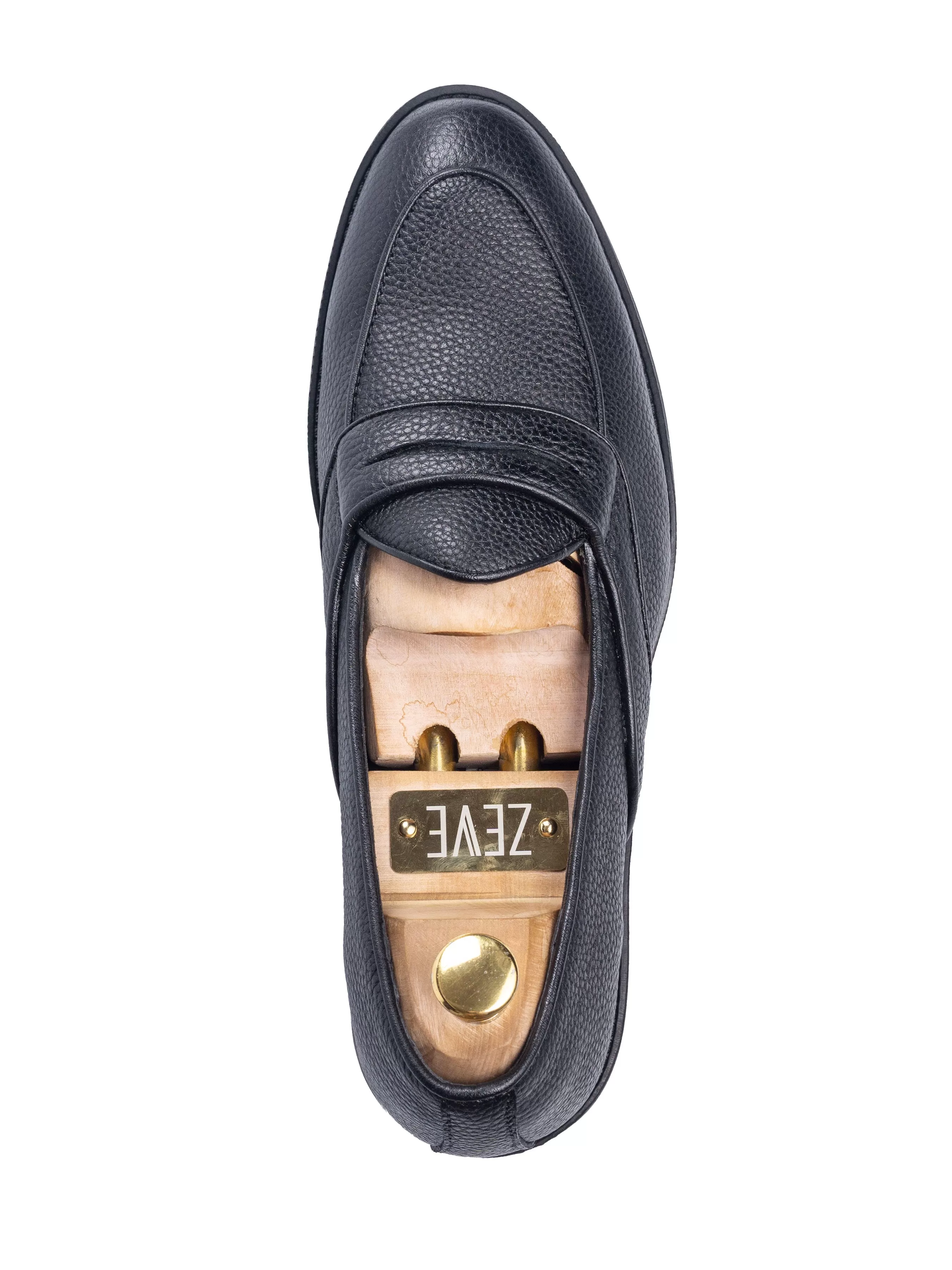 Belgian Loafer with Penny - Black Pebble Grain Leather (Flexi-Sole)