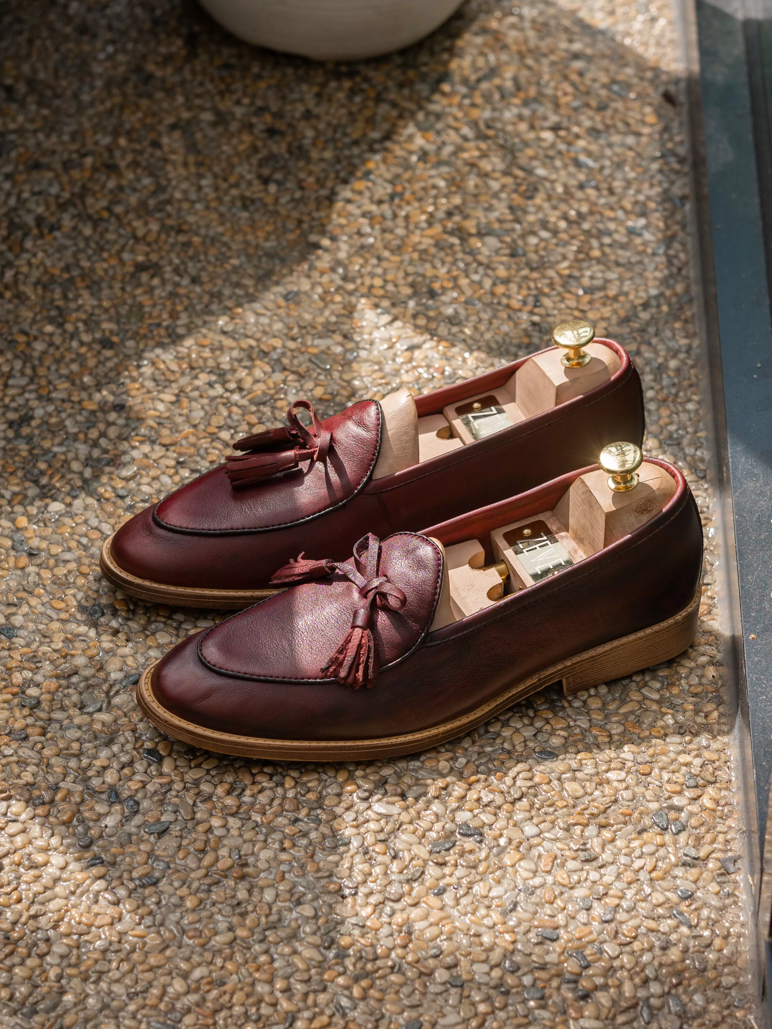 Belgian Loafer with Ribbon Tassel - Red Burgundy Leather (Flexi-Sole)