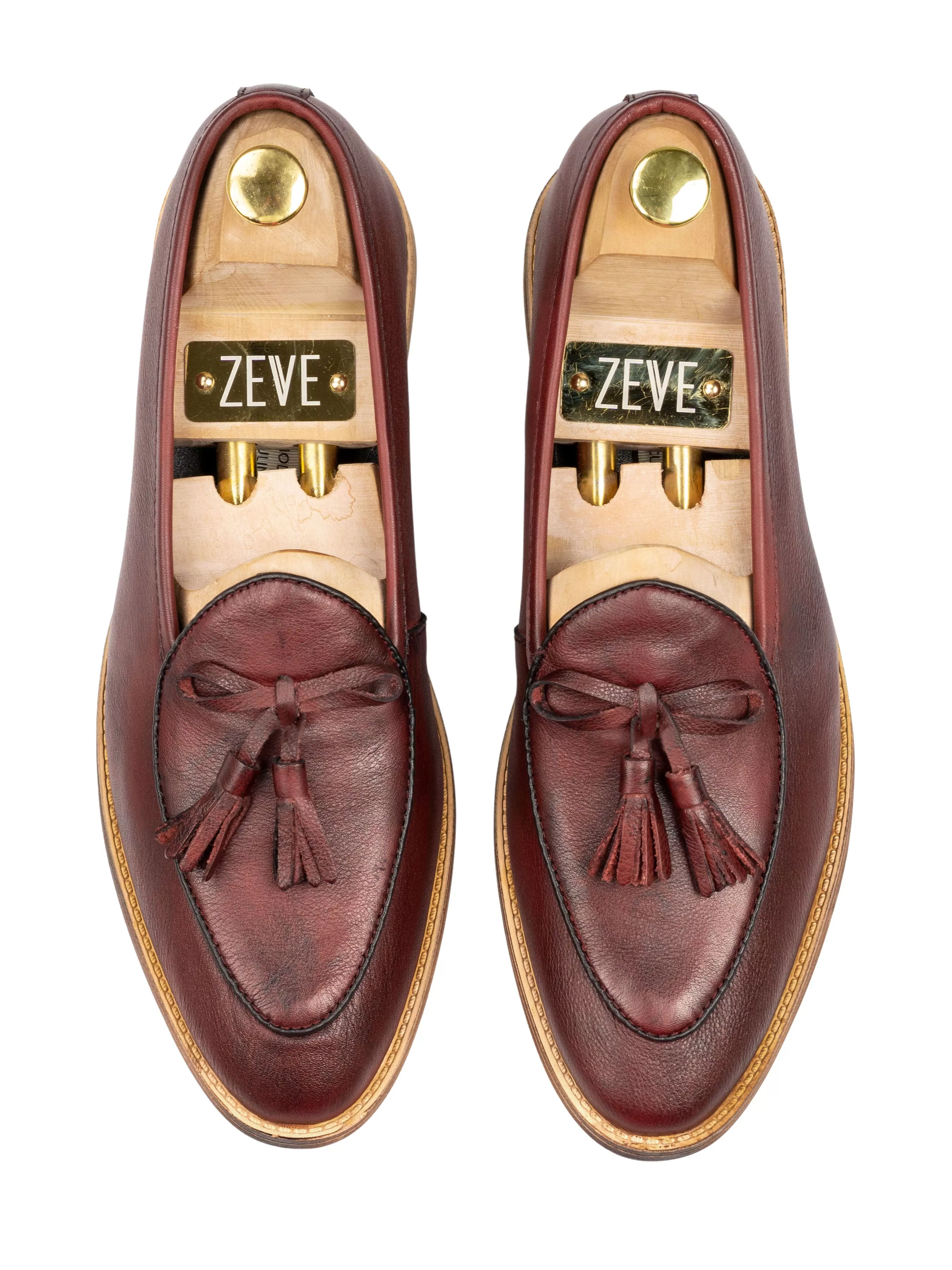 Belgian Loafer with Ribbon Tassel - Red Burgundy Leather (Flexi-Sole)