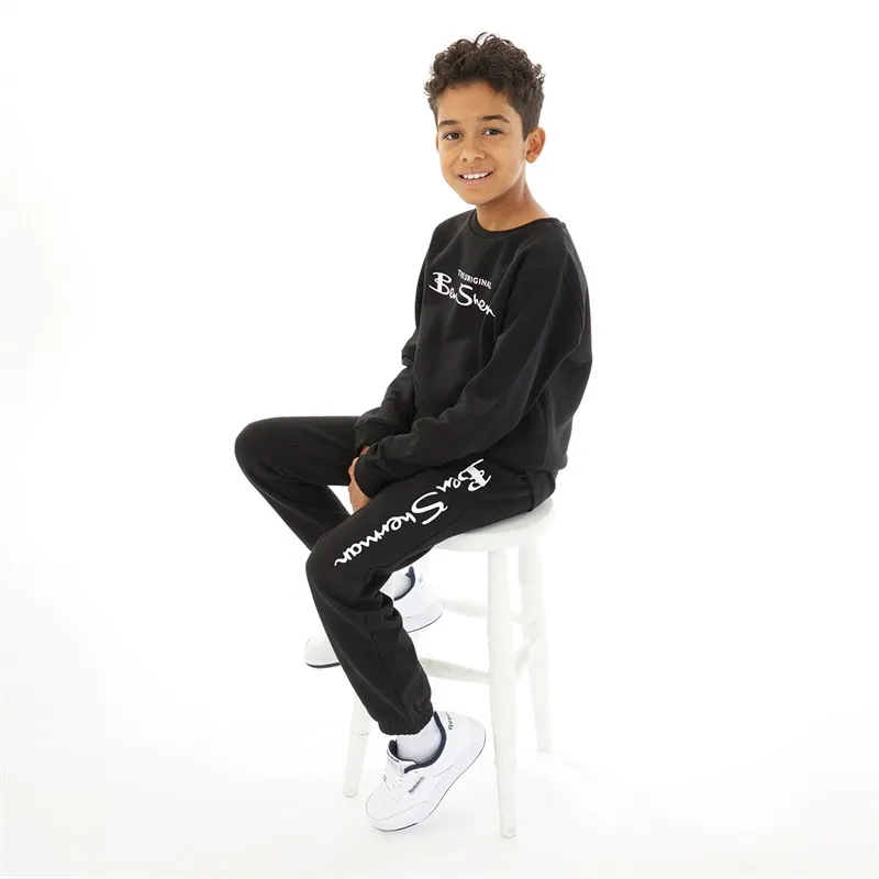 Ben Sherman Boys Big Sig Sweatshirt And Joggers Tracksuit Set Black