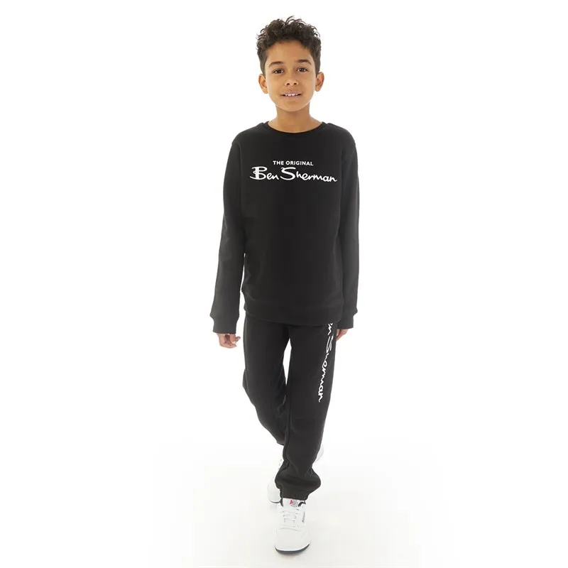 Ben Sherman Boys Big Sig Sweatshirt And Joggers Tracksuit Set Black