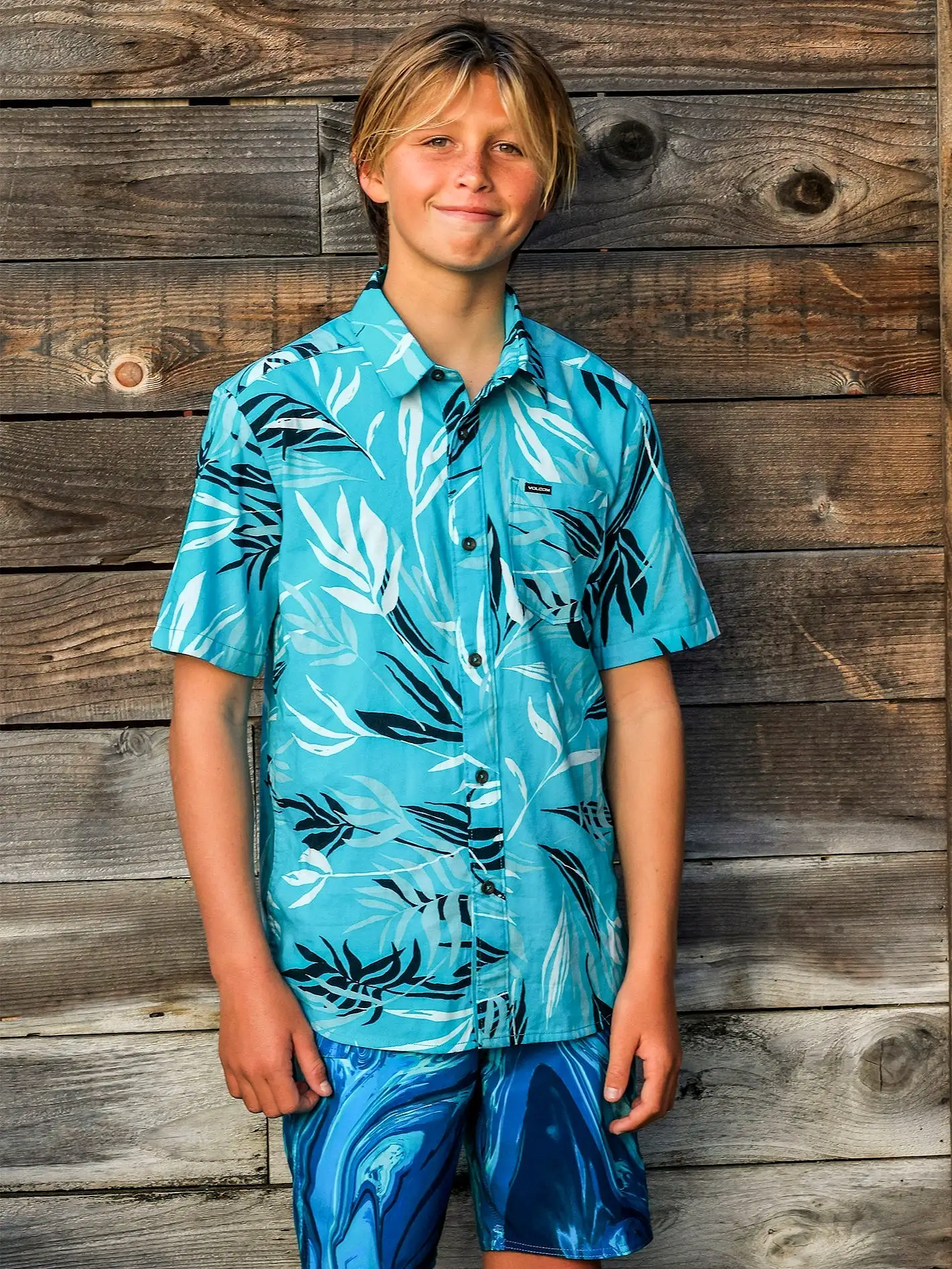 Big Boys Bleeding Leaf Short Sleeve Shirt - Electric Blue