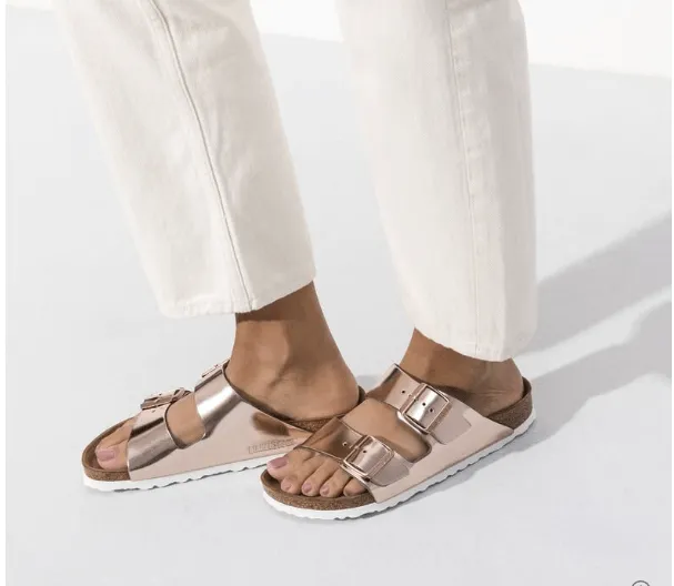 Birkenstock Arizona Metallic Copper Leather Soft Footbed Narrow