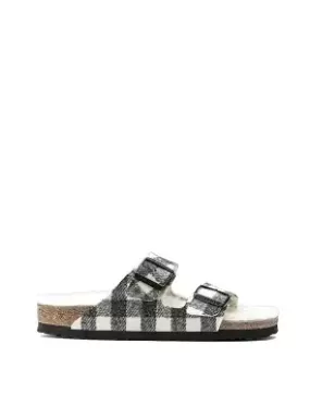 Birkenstock Arizona Shearling Wool Narrow Sandal Plaid White