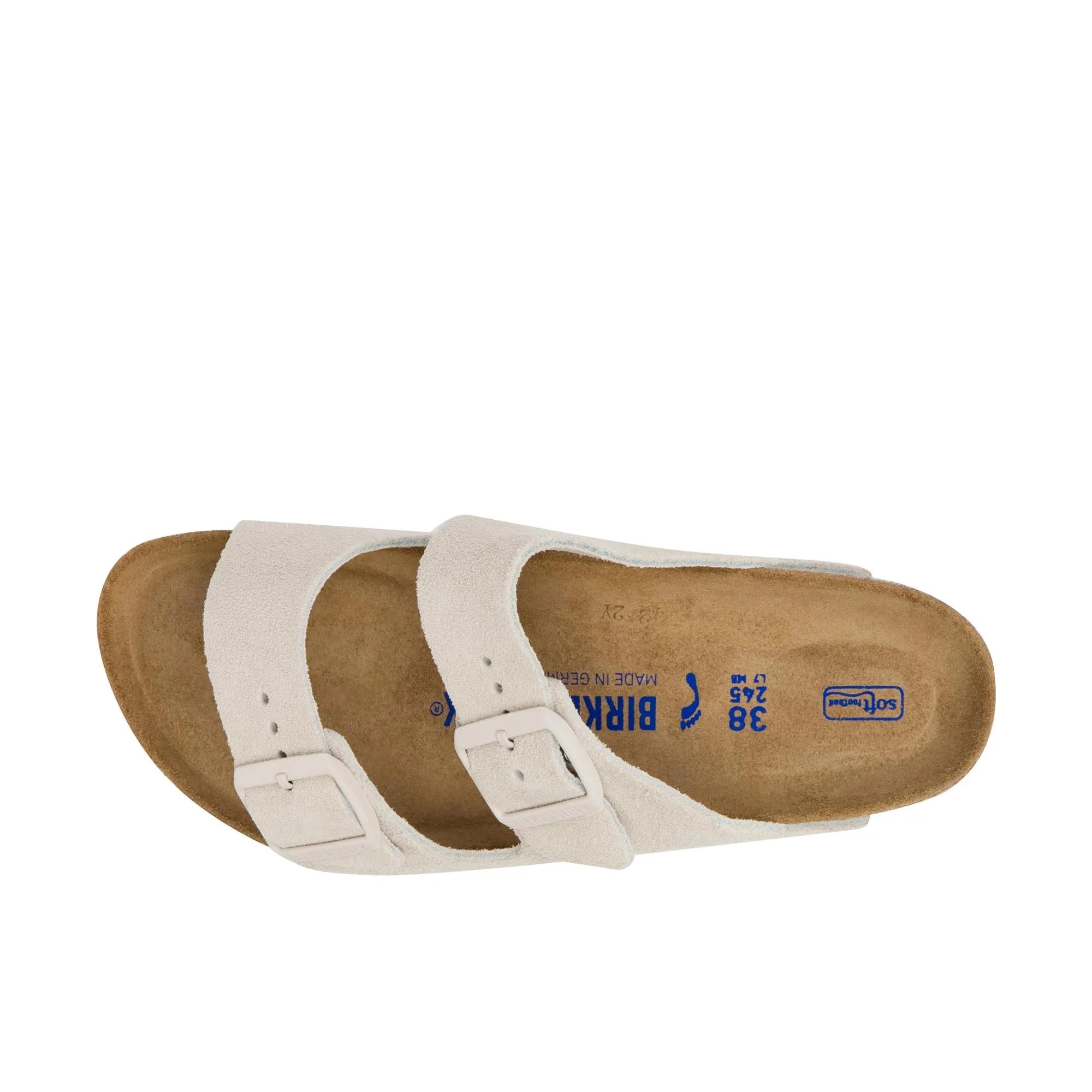 Birkenstock Womens Arizona Soft Footbed Suede Antique White