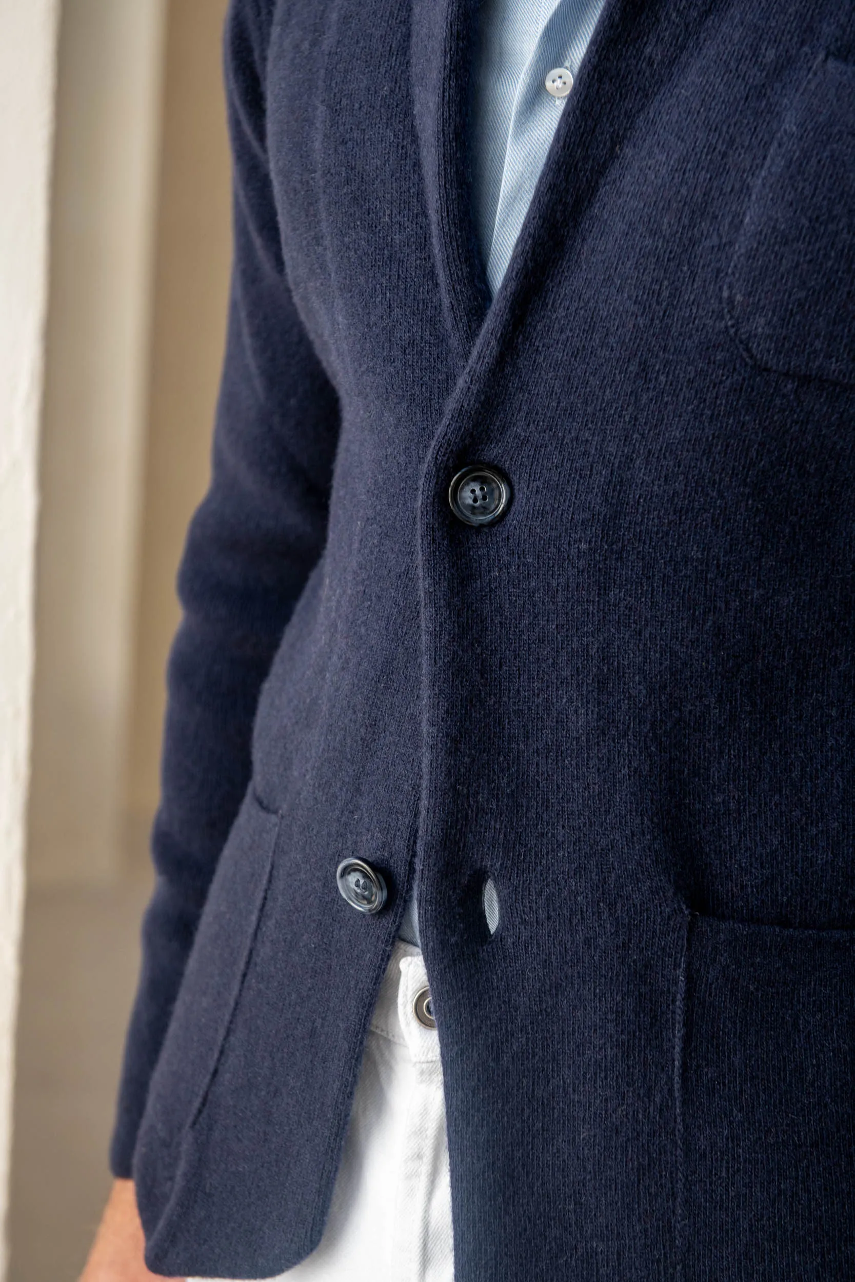 Blue Knitted Jacket – Wool And Cashmere – Made in Italy