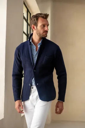 Blue Knitted Jacket – Wool And Cashmere – Made in Italy