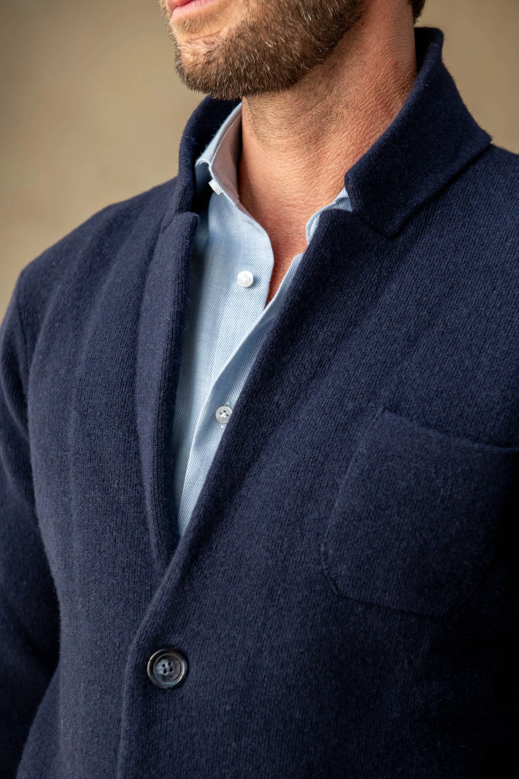 Blue Knitted Jacket – Wool And Cashmere – Made in Italy