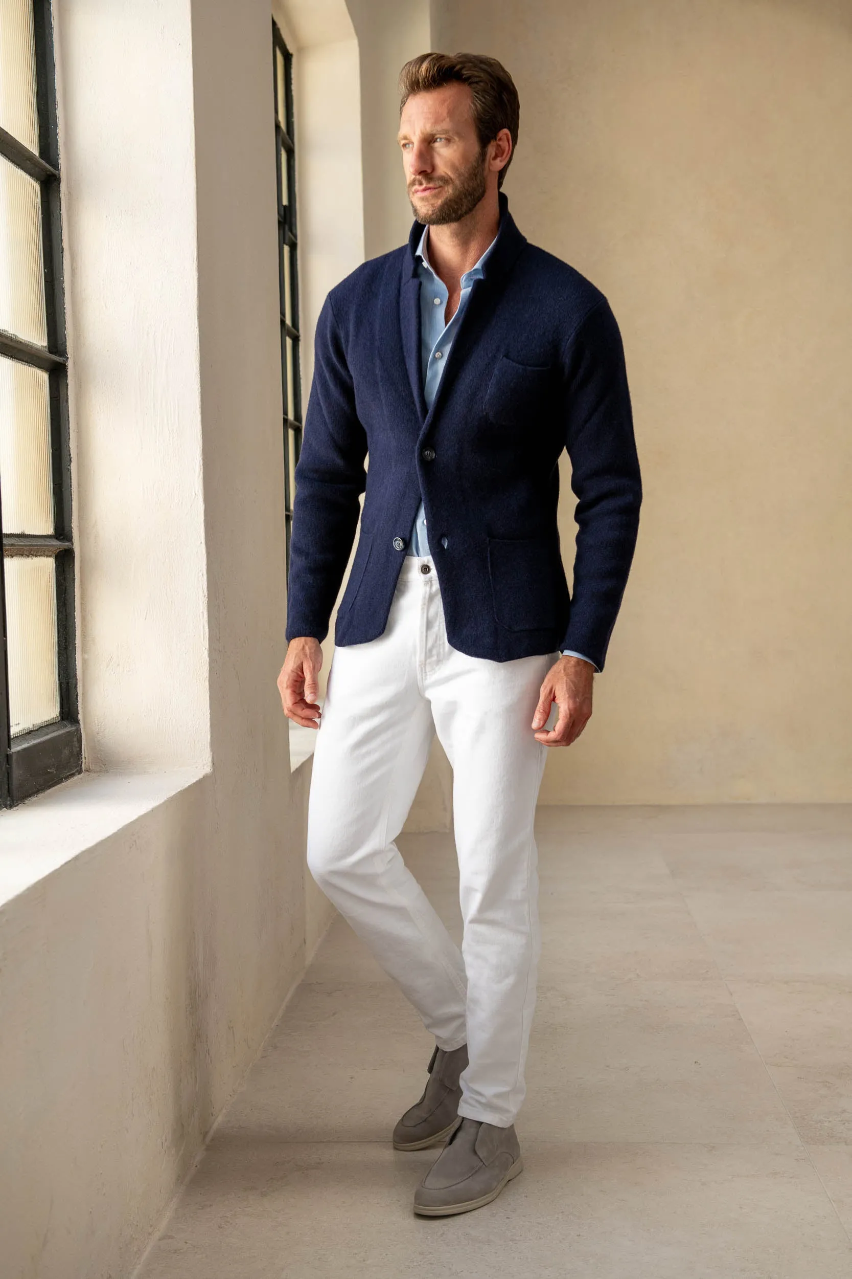 Blue Knitted Jacket – Wool And Cashmere – Made in Italy