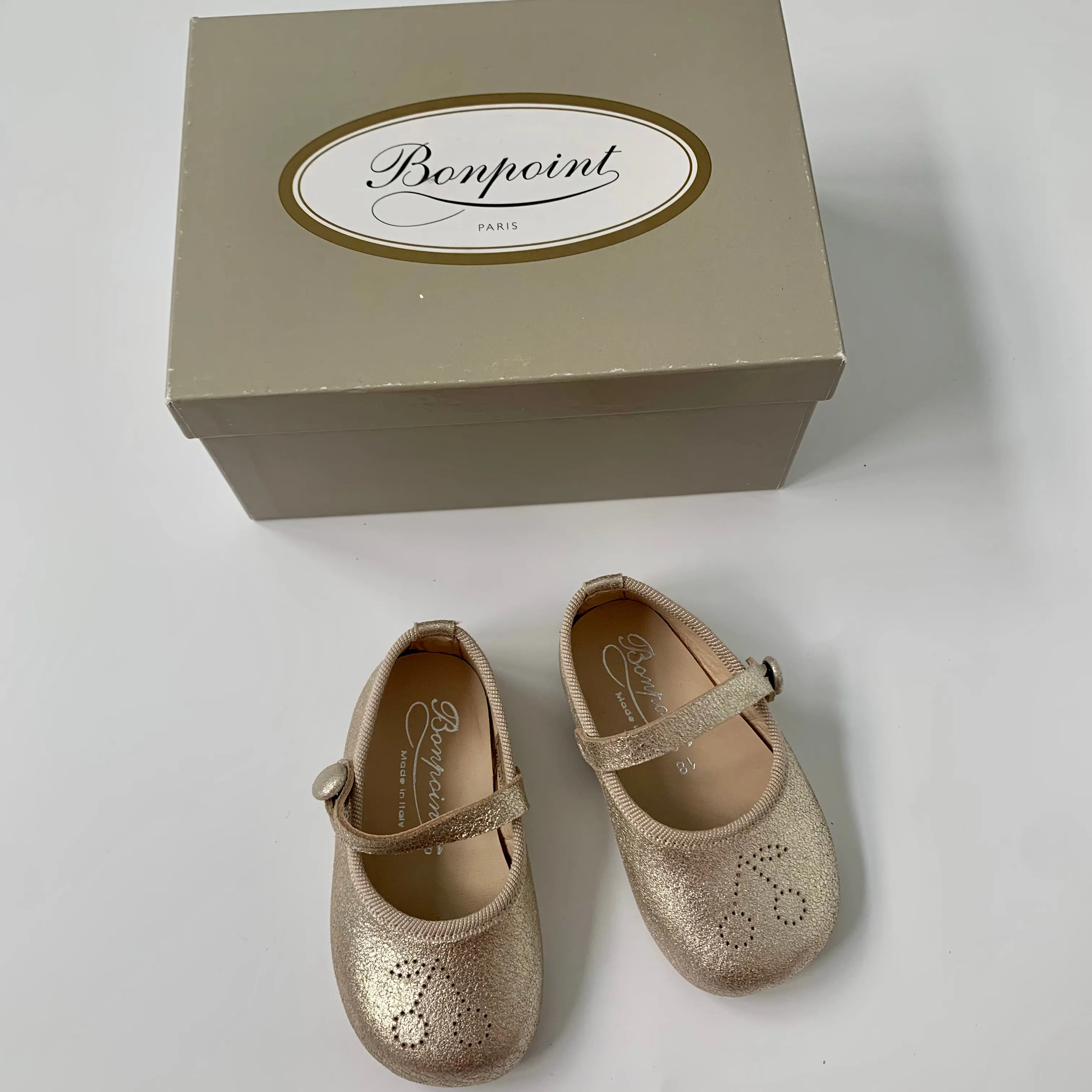 Bonpoint Gold Baby Mary-Janes: Size EU 18 (Brand New)