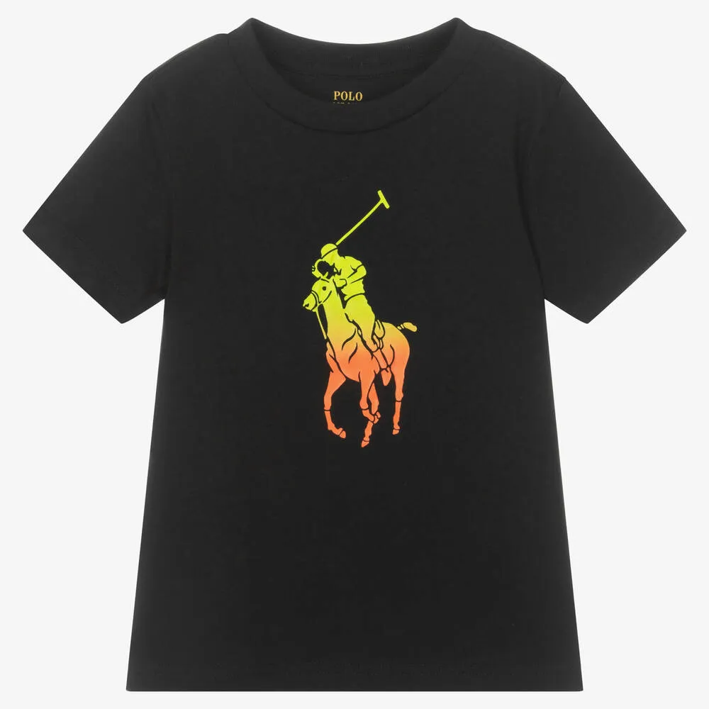 Boys Black Cotton Big Pony Logo T-Shirt