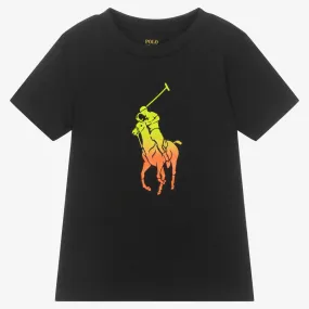 Boys Black Cotton Big Pony Logo T-Shirt