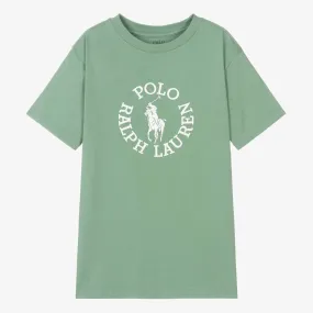 Boys Green Cotton Big Pony Logo T-Shirt