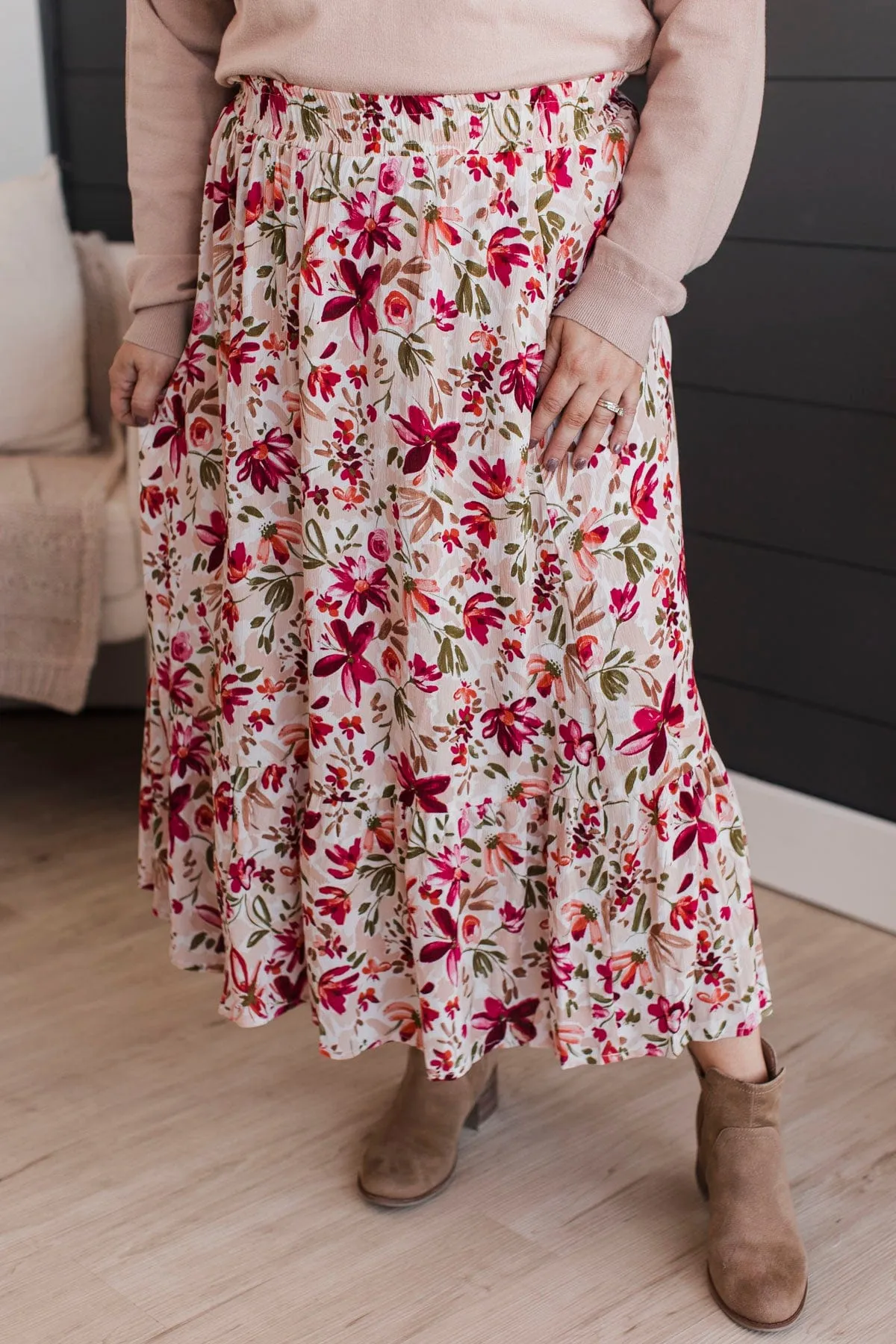 Bursting With Joy Floral Skirt- Cream