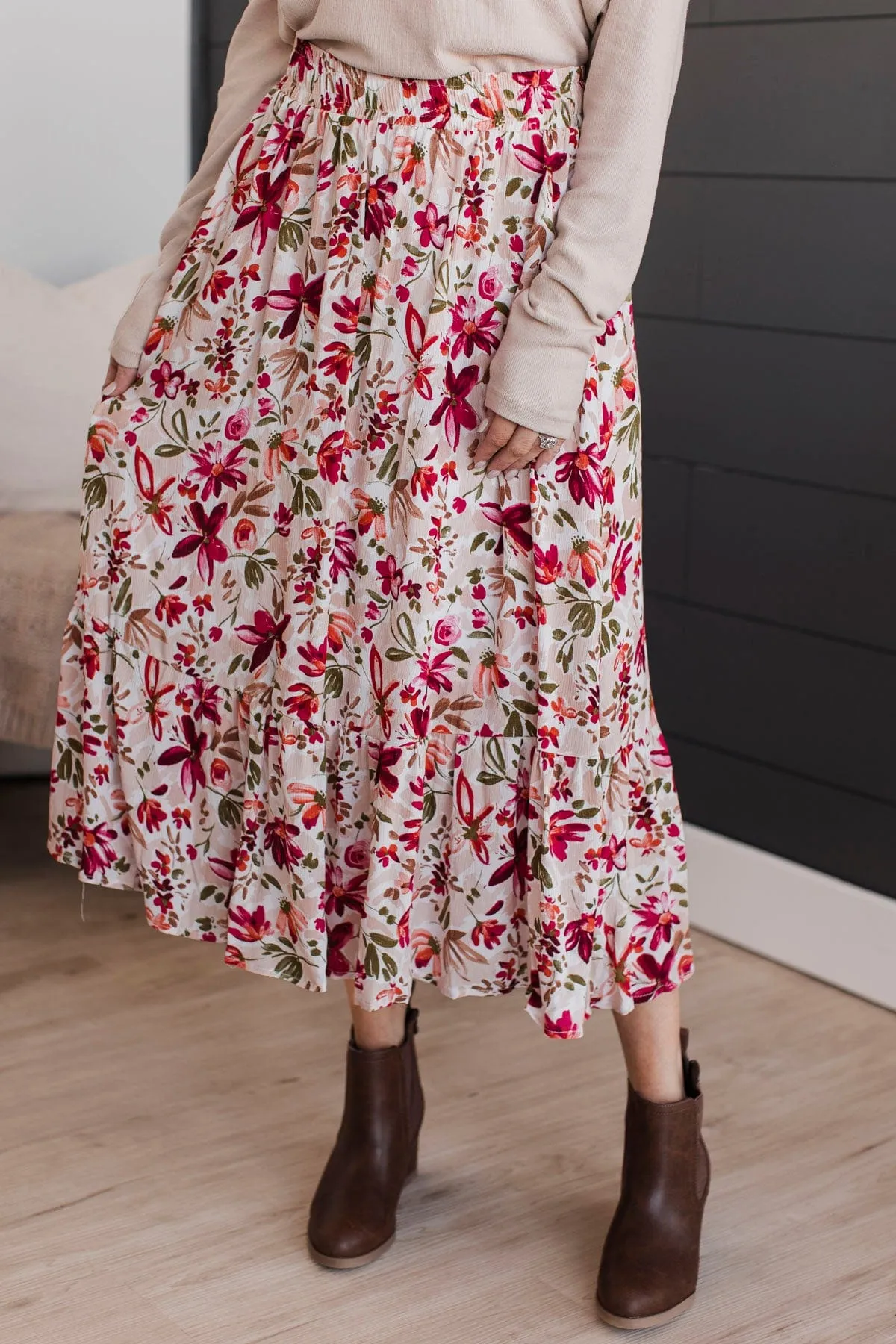 Bursting With Joy Floral Skirt- Cream