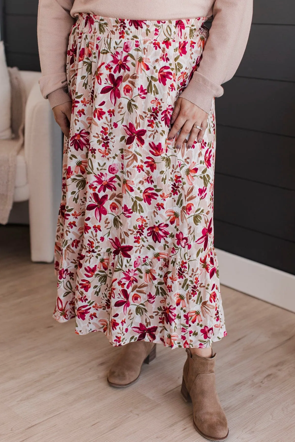 Bursting With Joy Floral Skirt- Cream