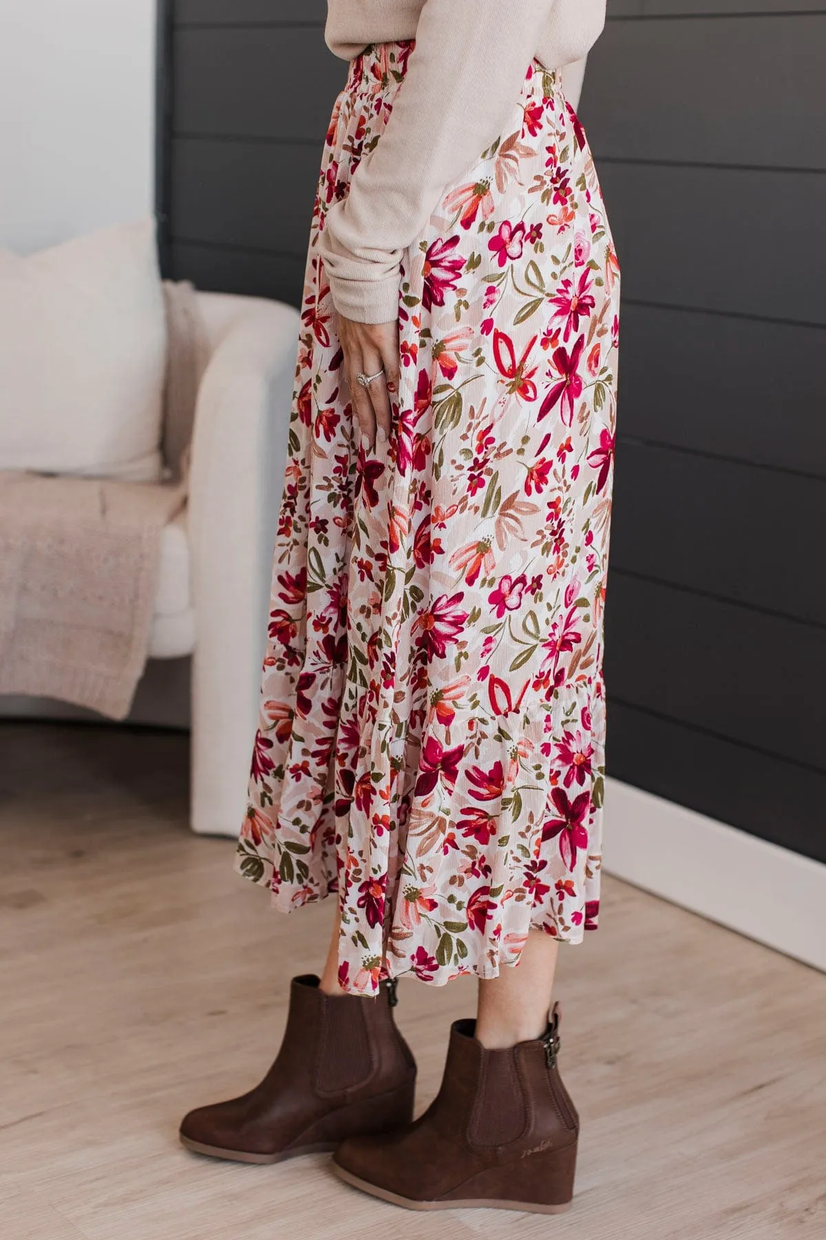 Bursting With Joy Floral Skirt- Cream