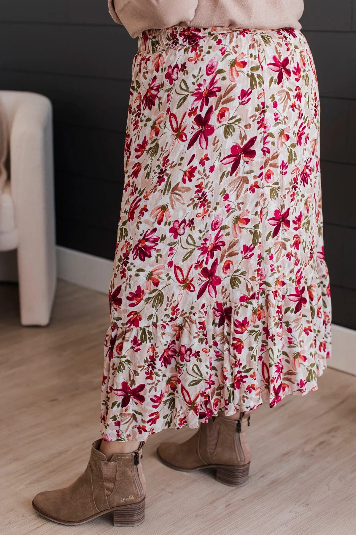 Bursting With Joy Floral Skirt- Cream