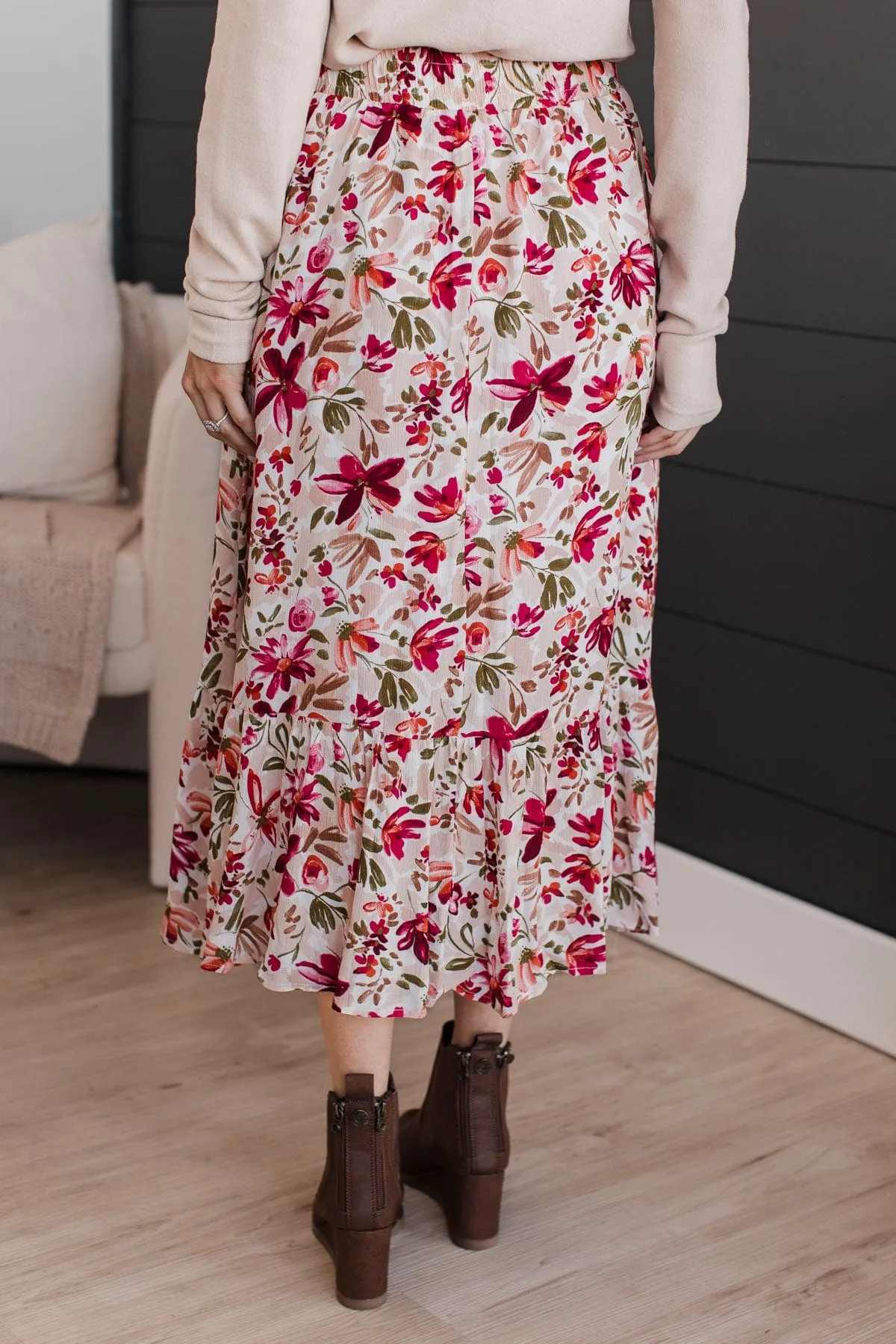 Bursting With Joy Floral Skirt- Cream