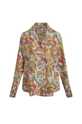 Catherine Gee Daria French Cuff Silk Blouse in Paint Swirl