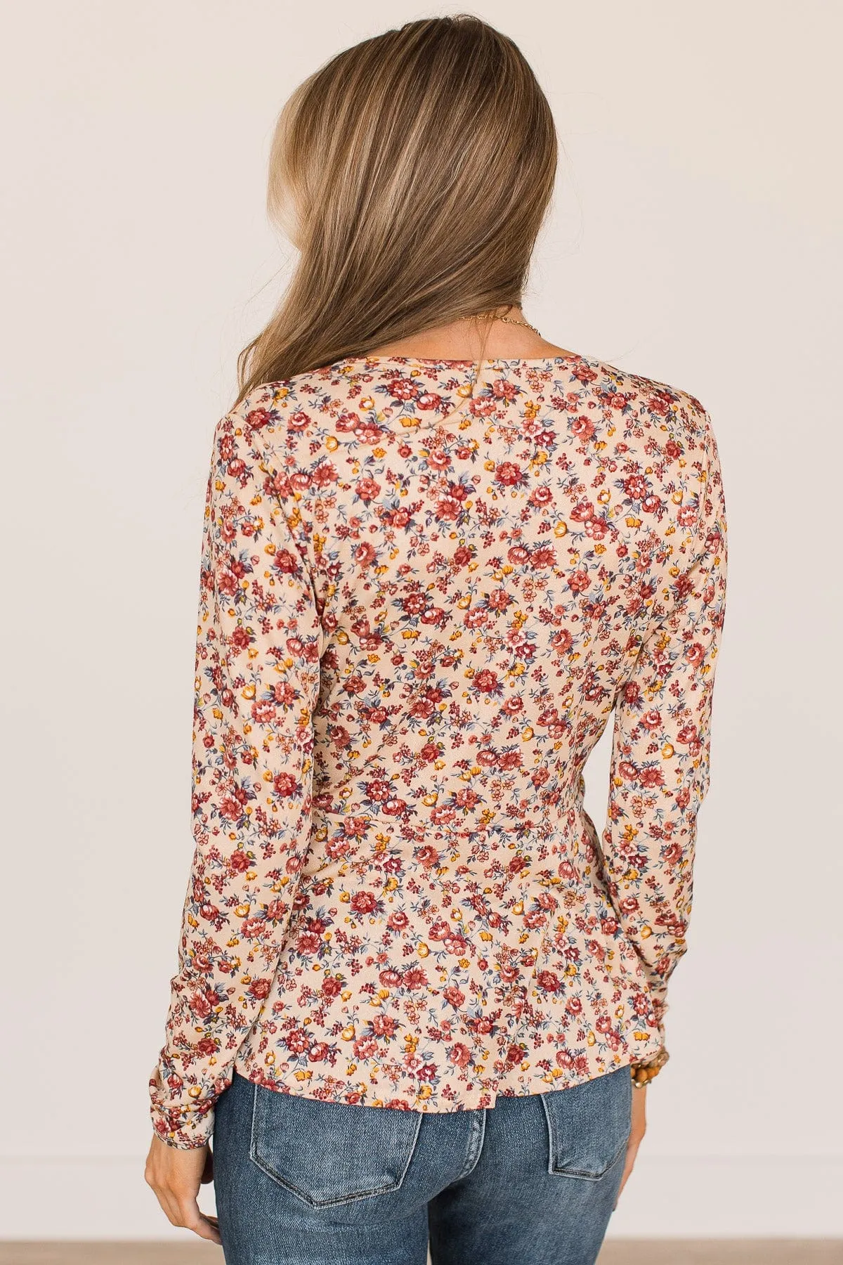 Cherish Today Floral Wrap Blouse- Cream