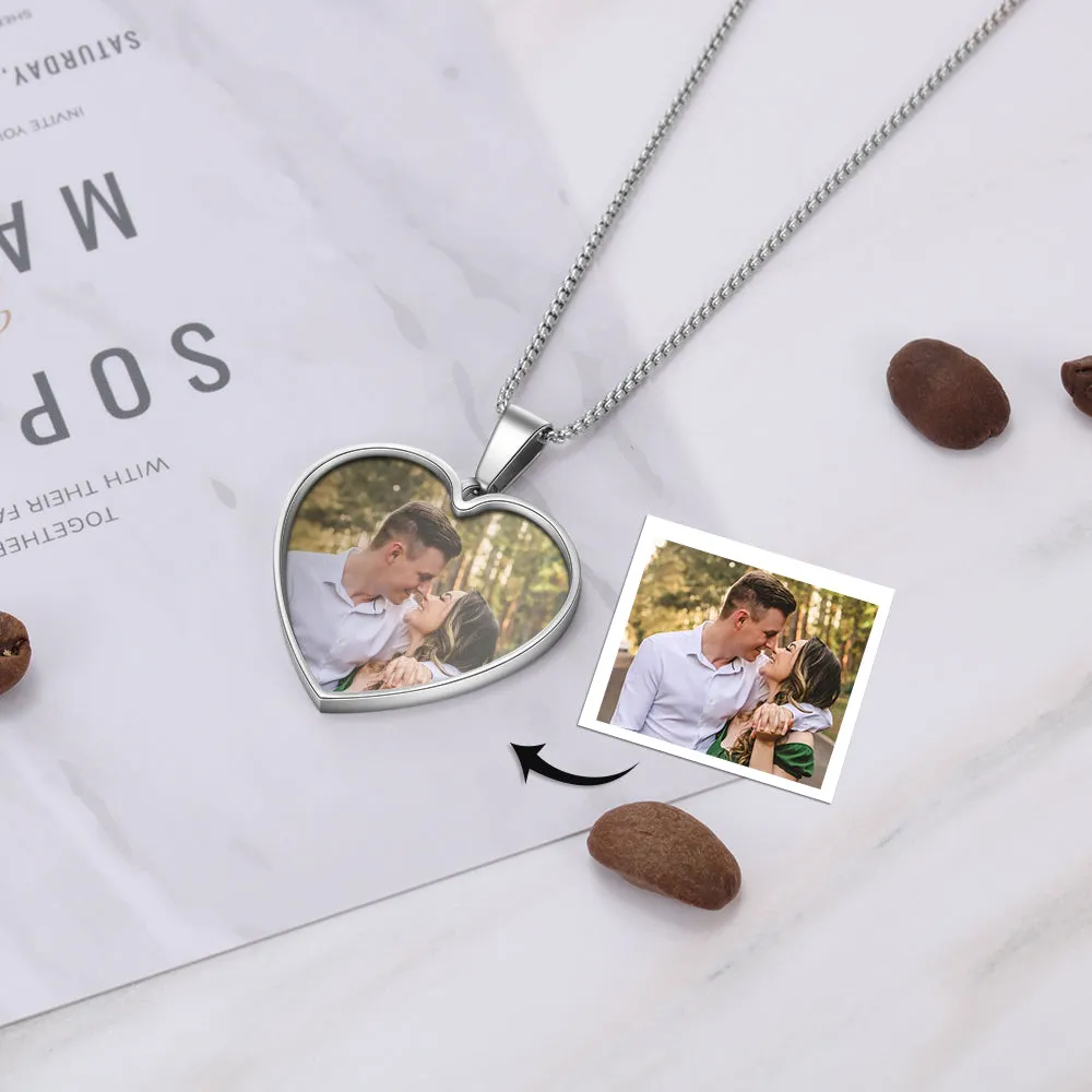 CNE104982 - Personalized Photo Heart Necklace, Stainless Steel