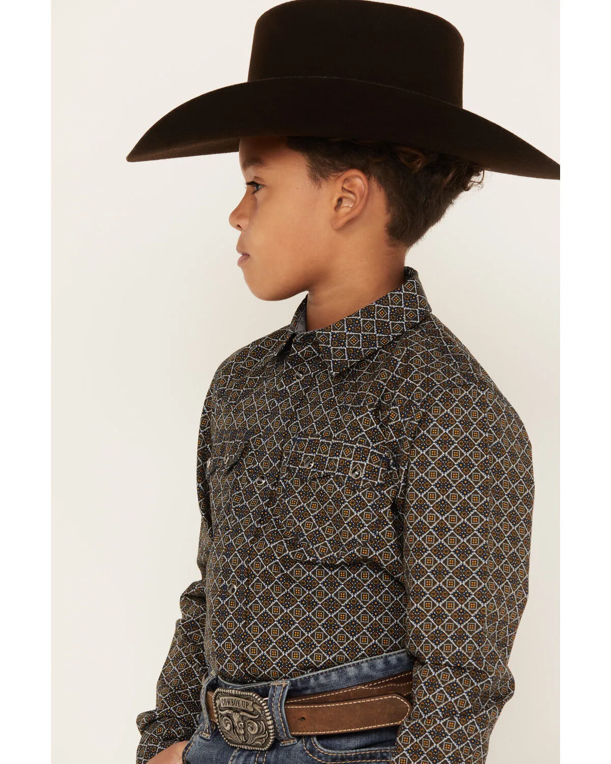 Cody James Boys' Big Bucks Geo Print Long Sleeve Western Snap Shirt