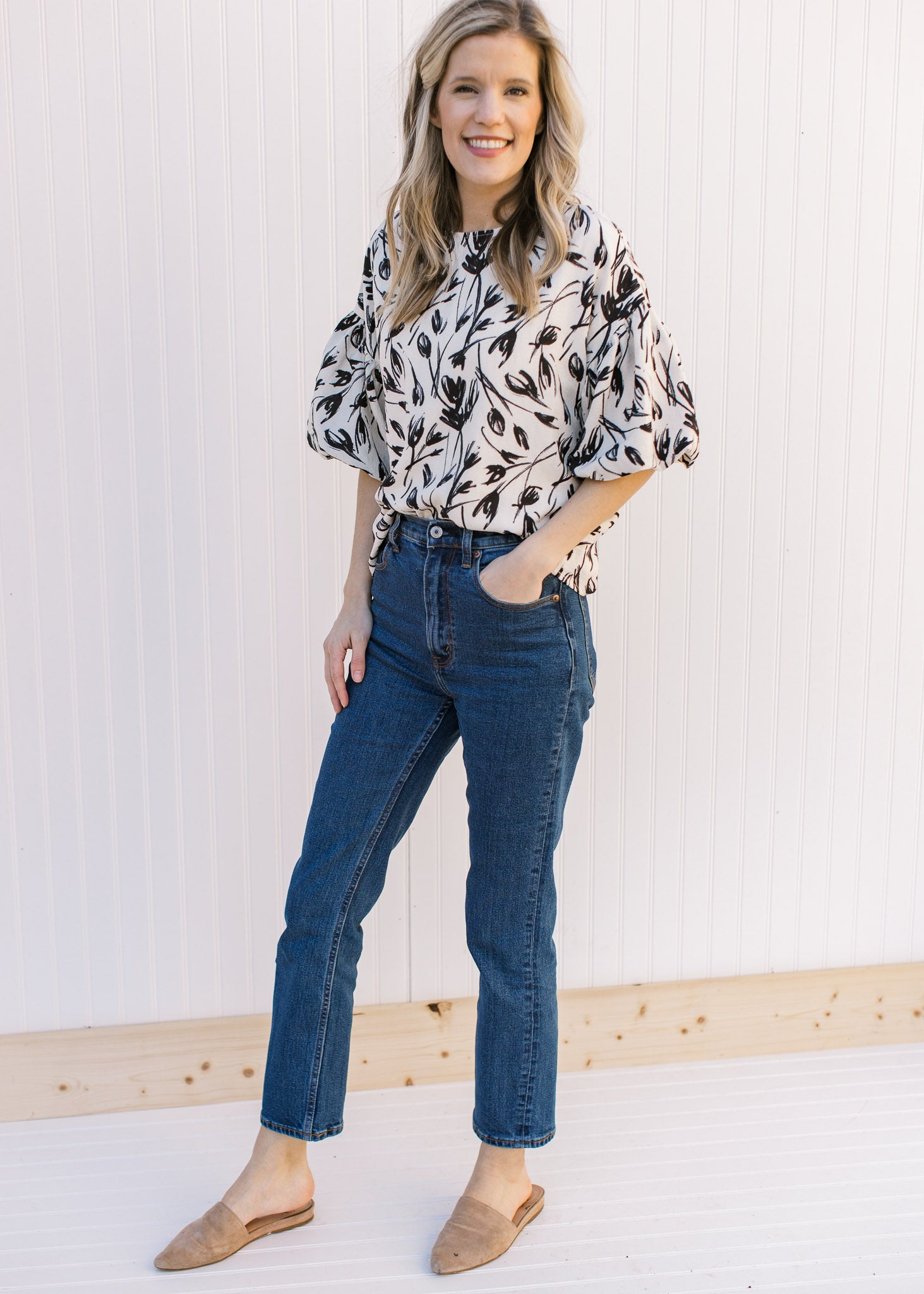 Creamy Black Floral Top