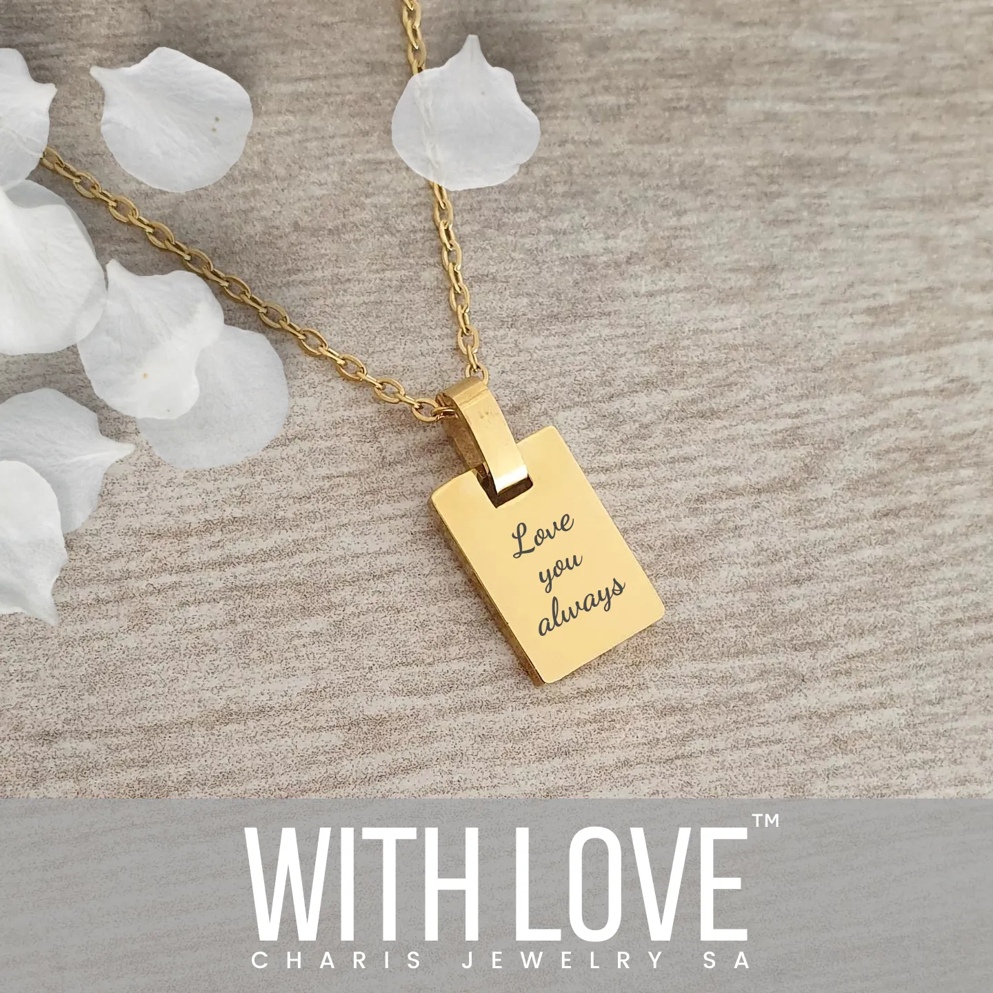 Evelyn Mini Tag Personalized Necklace, Gold Stainless Steel, 15mm on 45-50cm chain (READY IN 3 DAYS!)