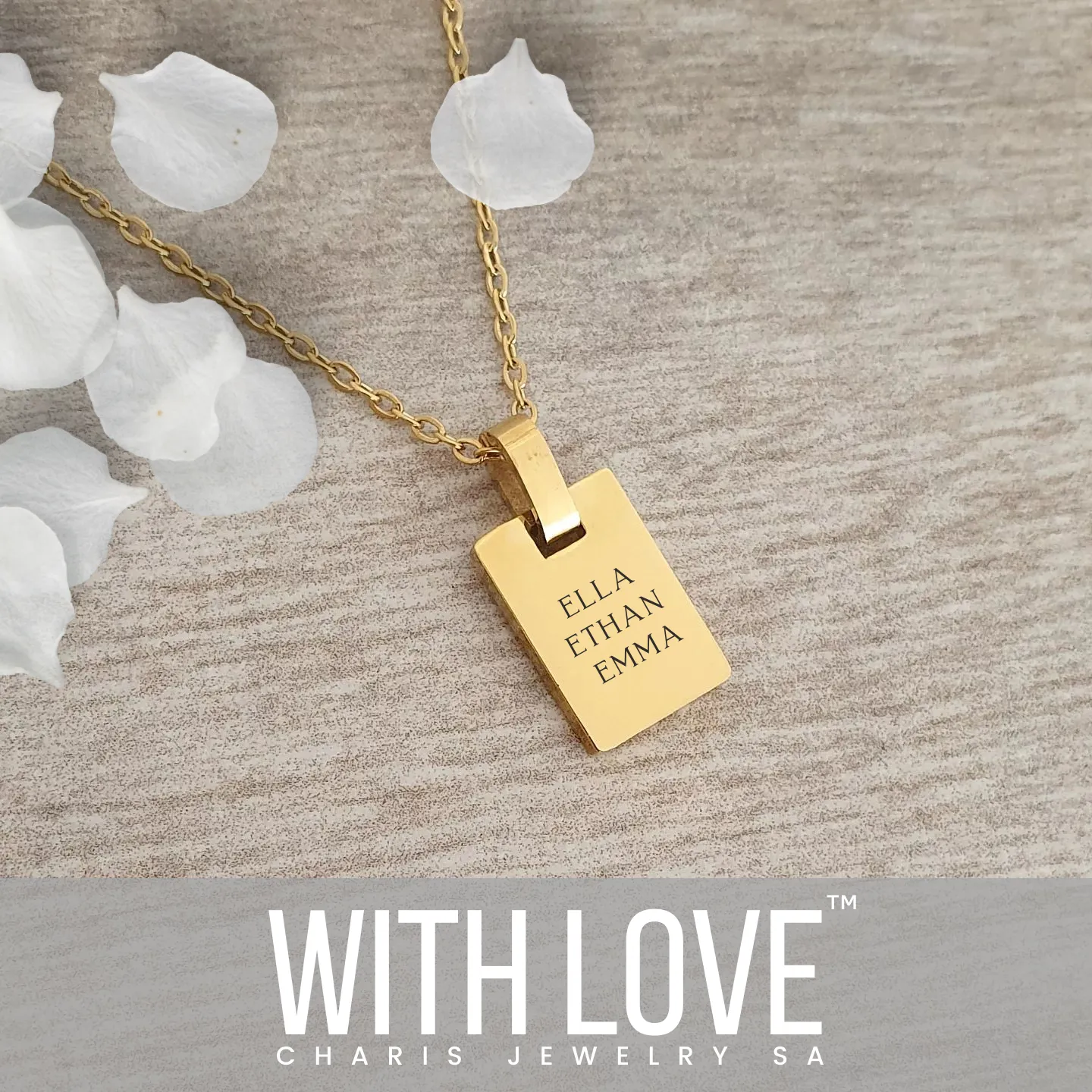 Evelyn Mini Tag Personalized Necklace, Gold Stainless Steel, 15mm on 45-50cm chain (READY IN 3 DAYS!)