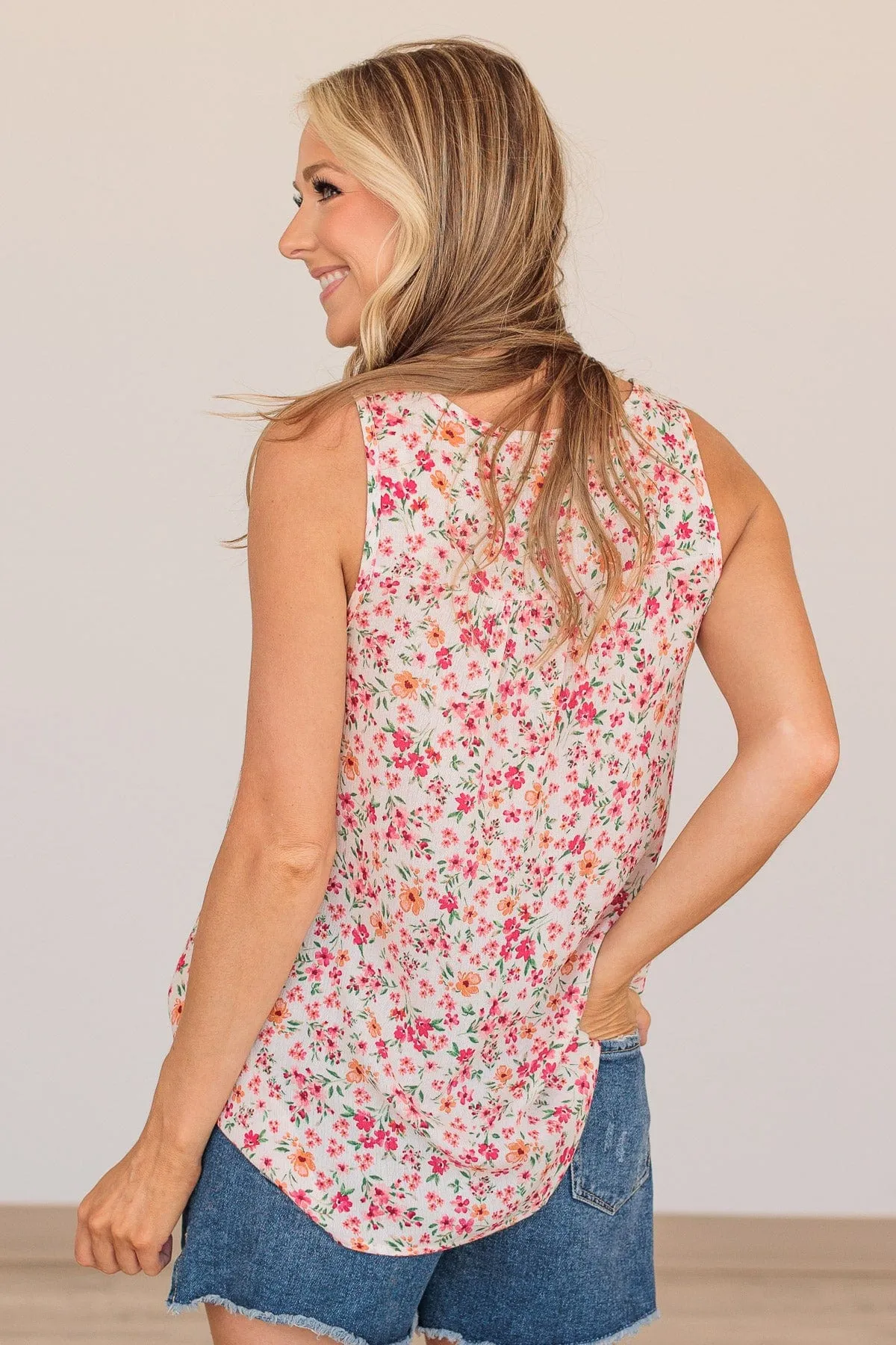 Eye Catching Beauty Floral Tank- Cream