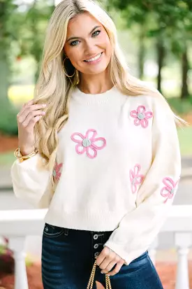 Feeling Femme Cream White Floral Sweater