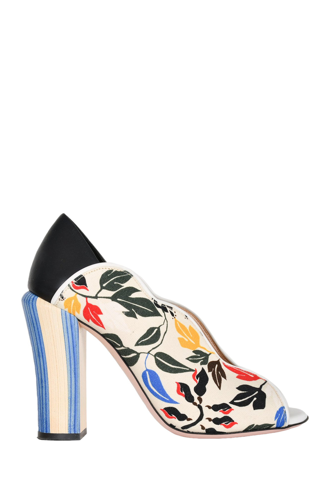 Fendi Cream/Blue Canvas Floral Peep-Toe Heels Size 38