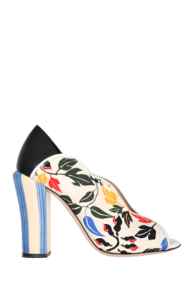 Fendi Cream/Blue Canvas Floral Peep-Toe Heels Size 38