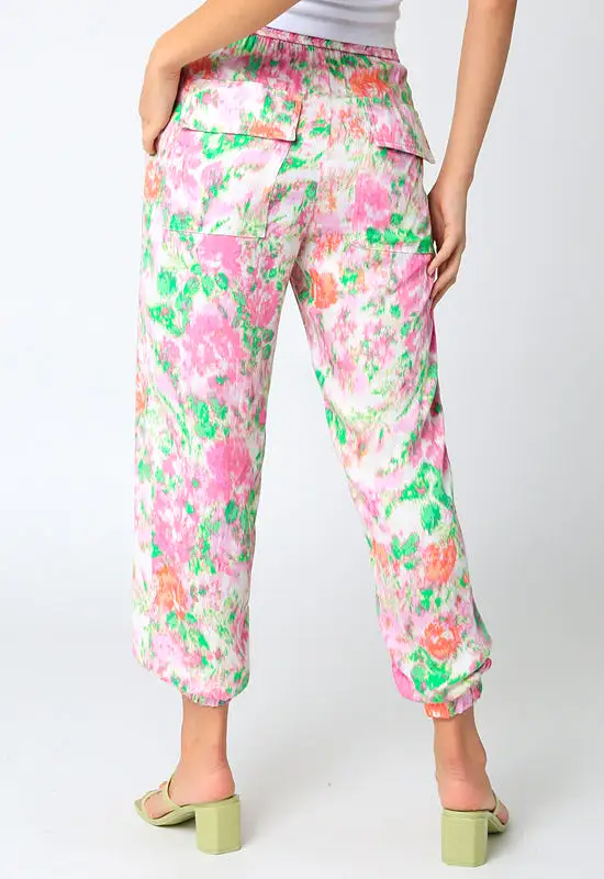 Floral Pant - Cream Pink Green Floral Print