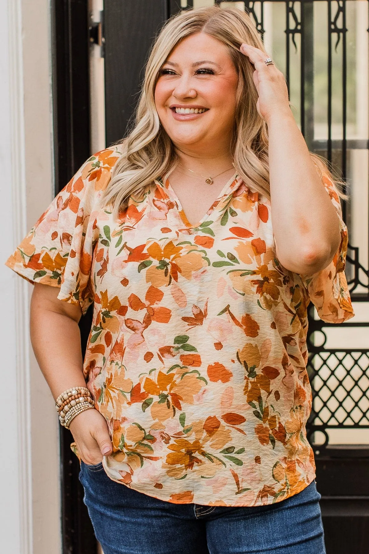 Forever Enchanted Floral Top- Cream & Camel