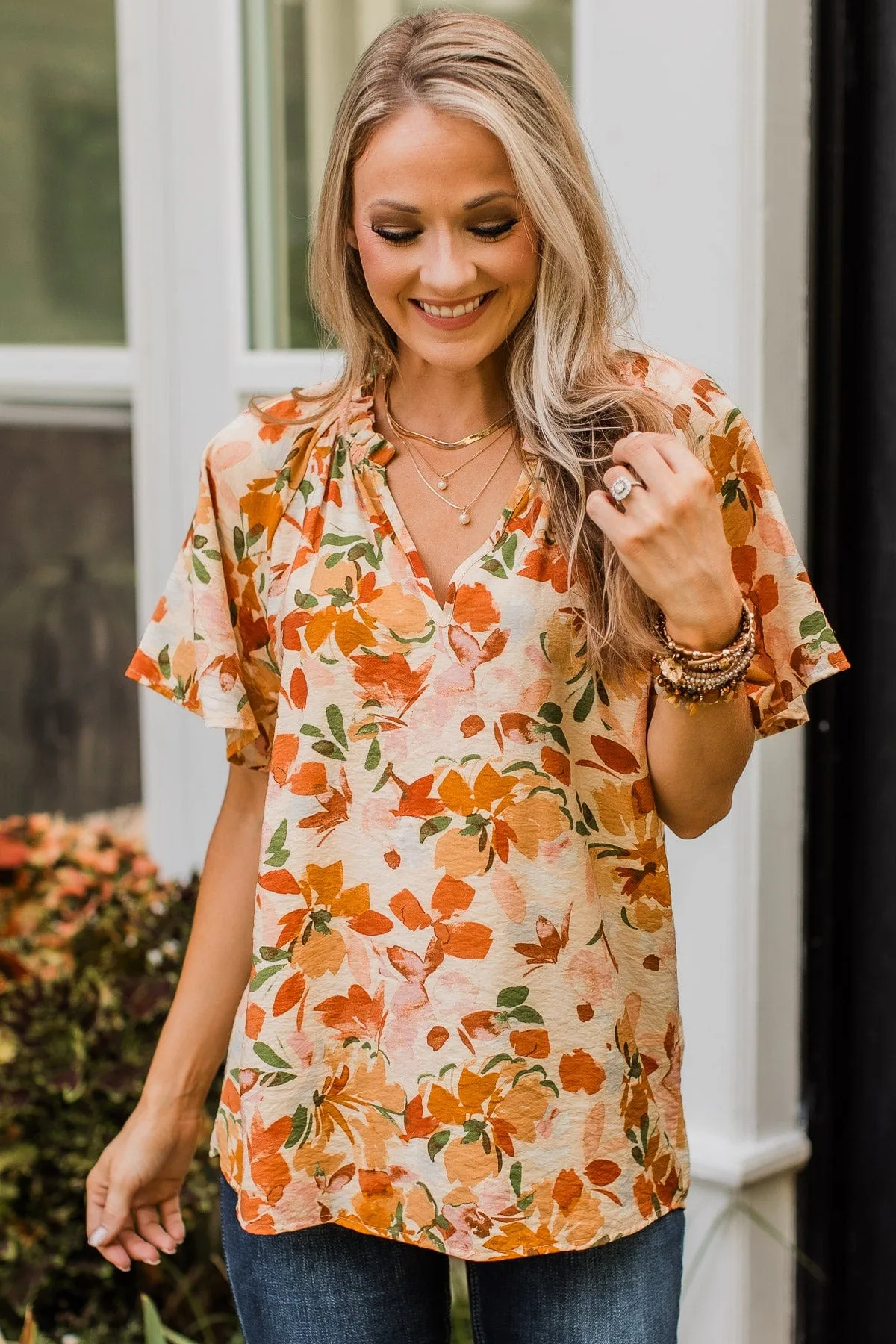 Forever Enchanted Floral Top- Cream & Camel