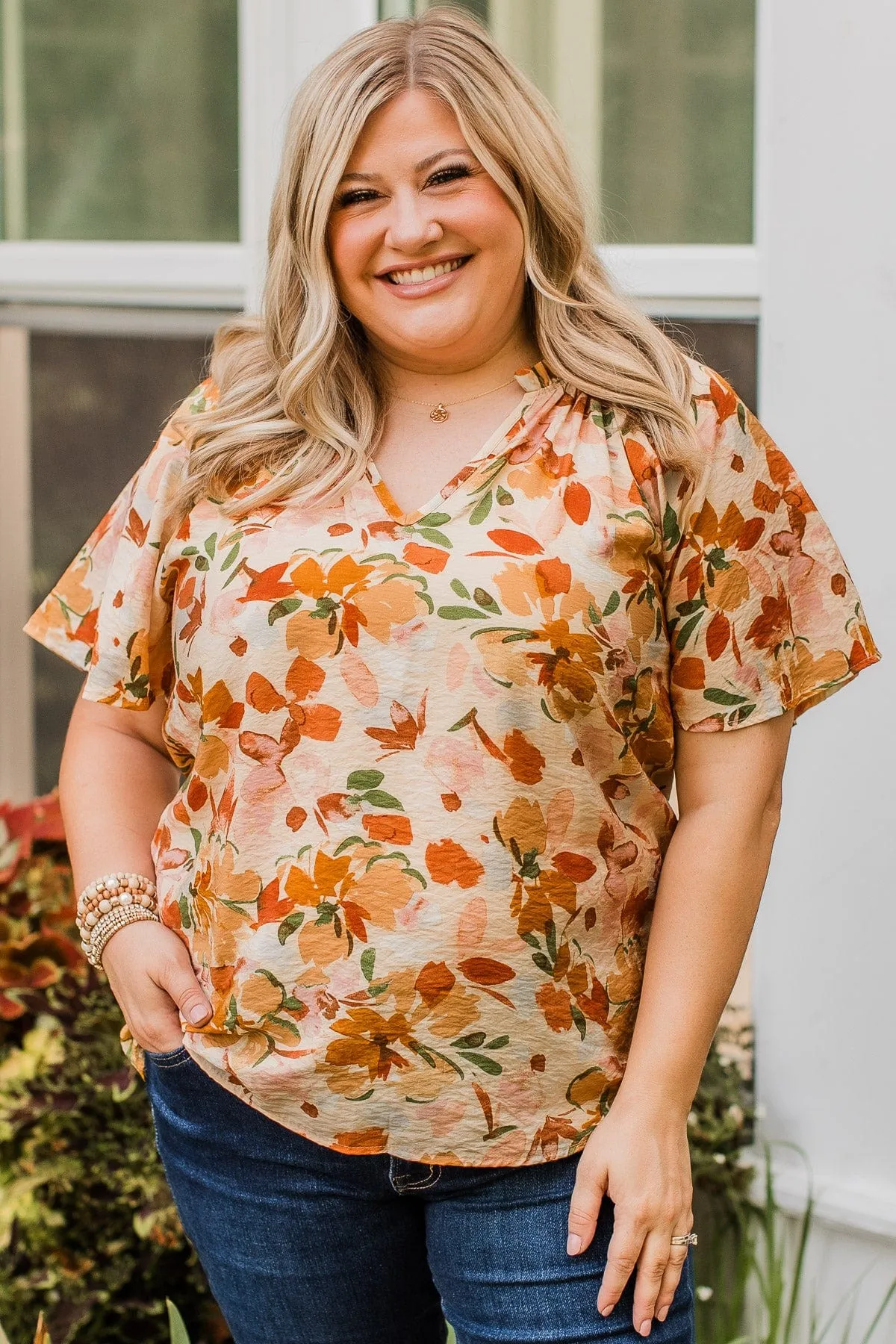 Forever Enchanted Floral Top- Cream & Camel