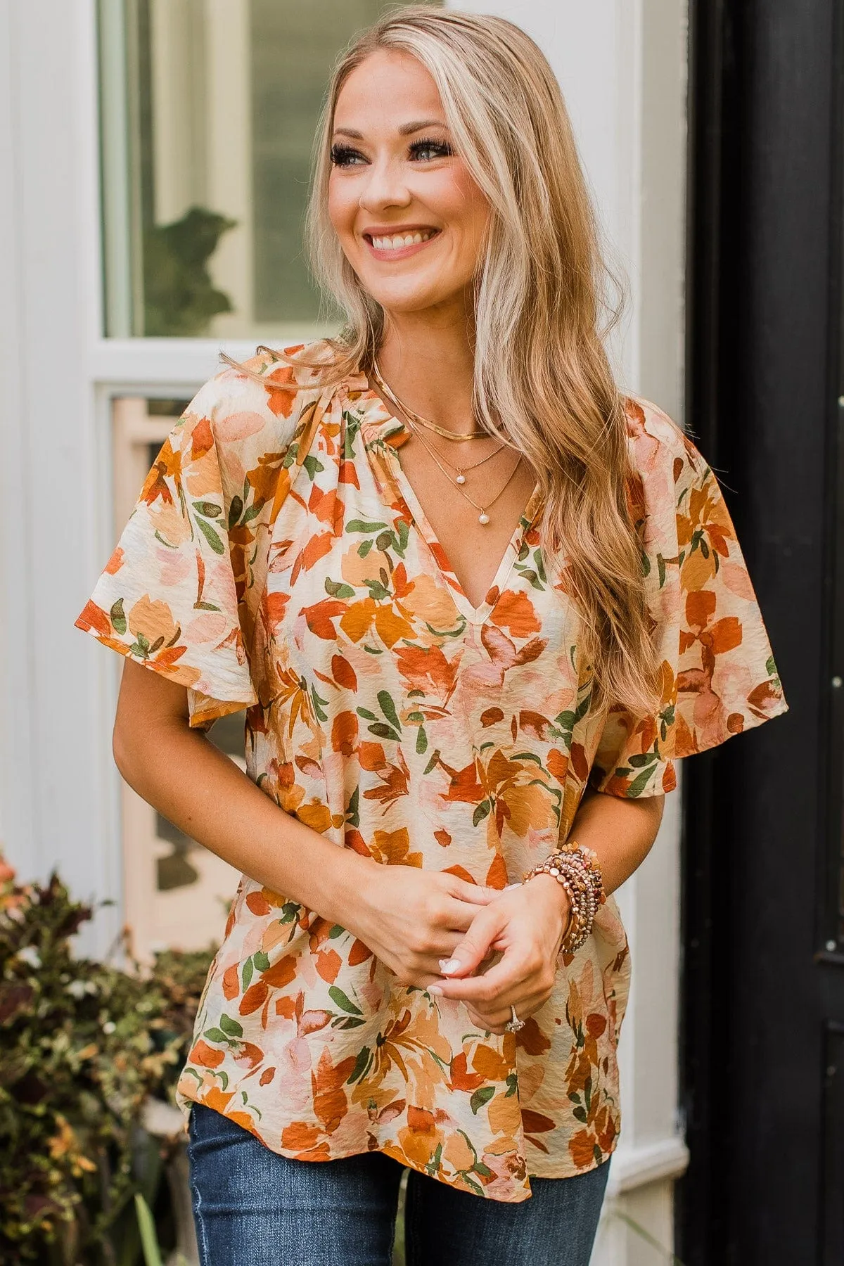 Forever Enchanted Floral Top- Cream & Camel