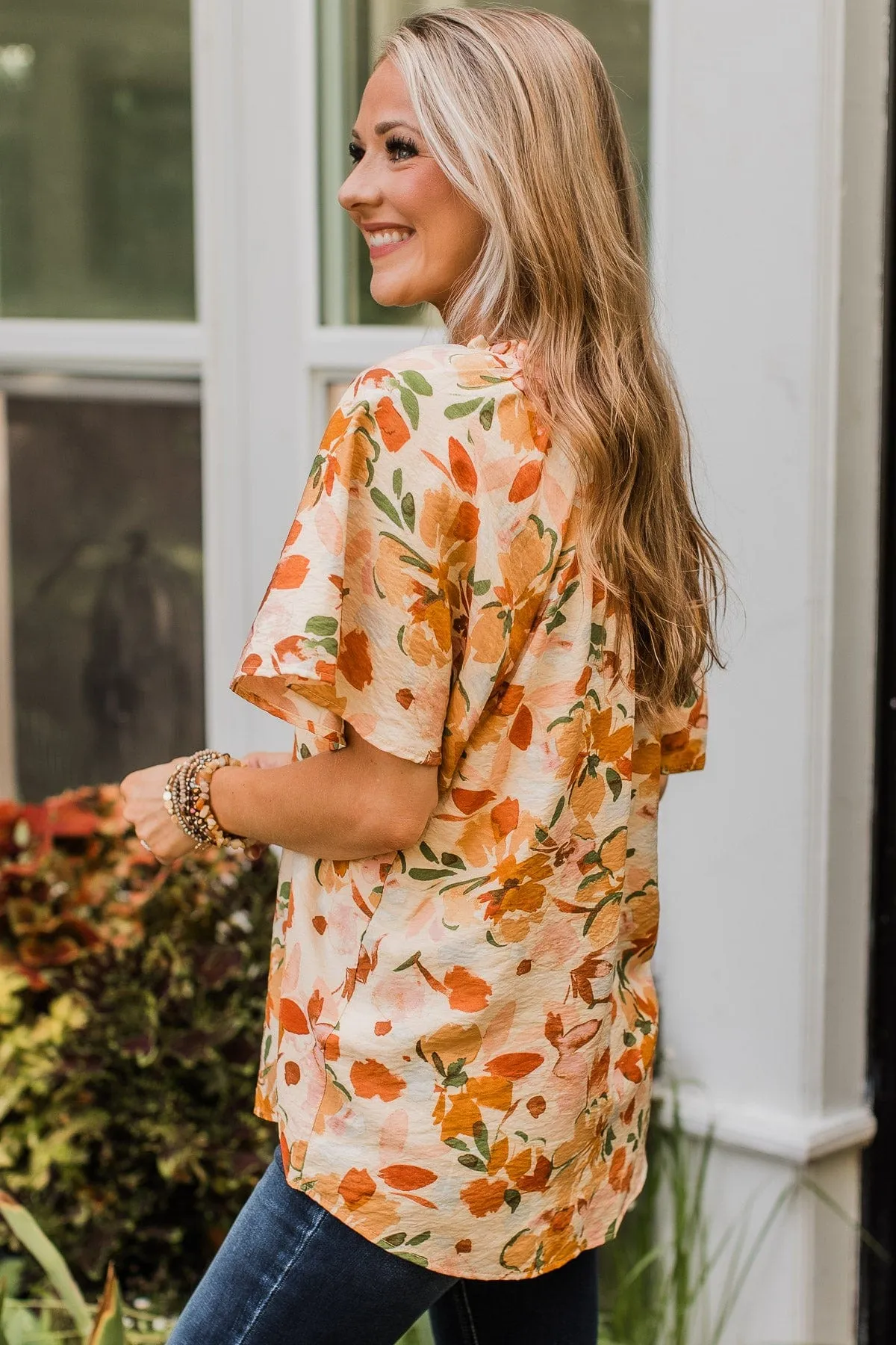 Forever Enchanted Floral Top- Cream & Camel