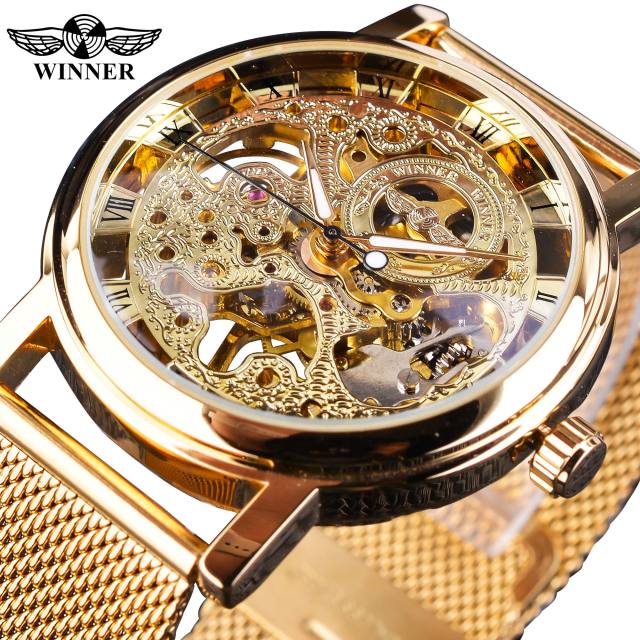 Golden Case Luxury Casual Design Brown Leather Strap Men Watches