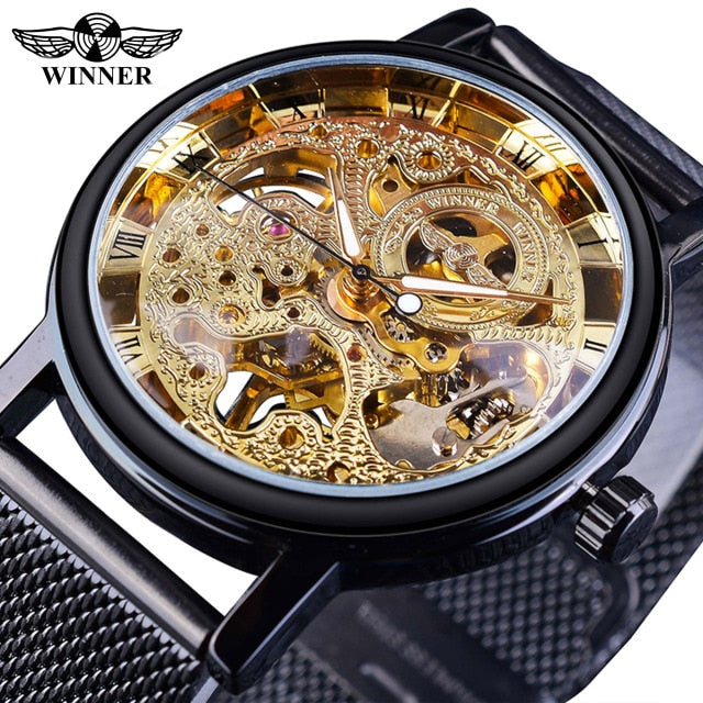 Golden Case Luxury Casual Design Brown Leather Strap Men Watches